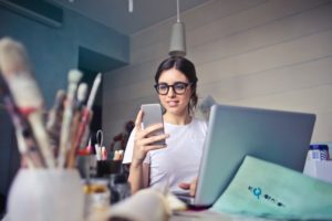 Women checking her email