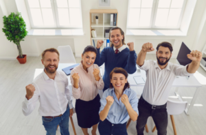 Team cheering together